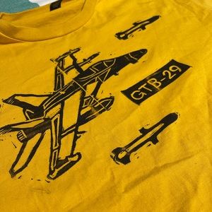 HARRIER military Jet Plane block print graphic shirt yellow and black size large